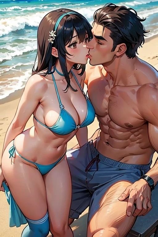 海辺でキス魔マッチョ男にナンパされるセクシーお姉さん1_5